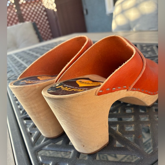Swedish Hasbeens Orange Toffel Leather Clog Mule Women Size 38 (US 8) - Picture 3 of 11